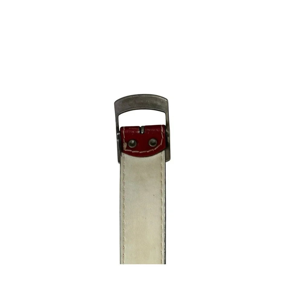 Vtg RED Contrast Stitch Belt Sculptural Buckle Size 34 Heritage 70's Americana